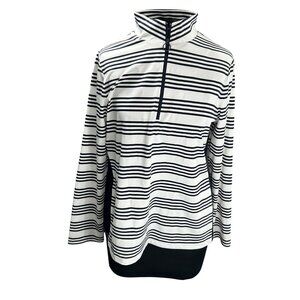 Chicos Striped Quarter-Zip Long Sleeve Top Size M/1 Polyester/Spandex Blend Whit